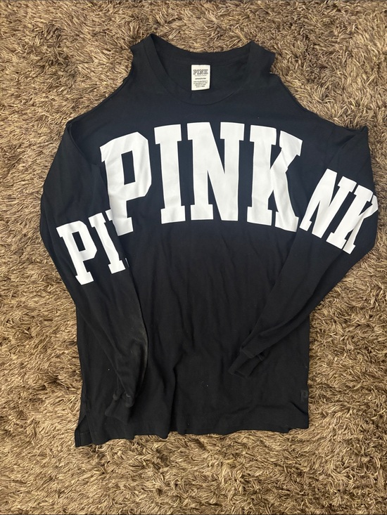 PINK Victoria's Secret Tops - PINK Victoria's Secret Black Tank cut shoulders cute look  with White Logo